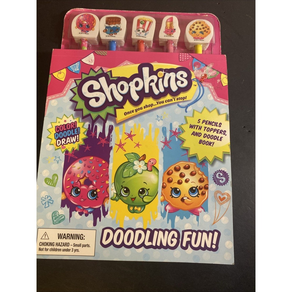 Shopkins : Doodling Fun! 5 Erasers Pencil Toppers - Color Pencils - Doodle Book